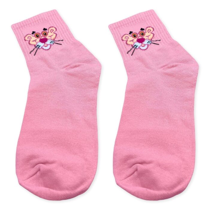 closer look on pink socks with pink panther